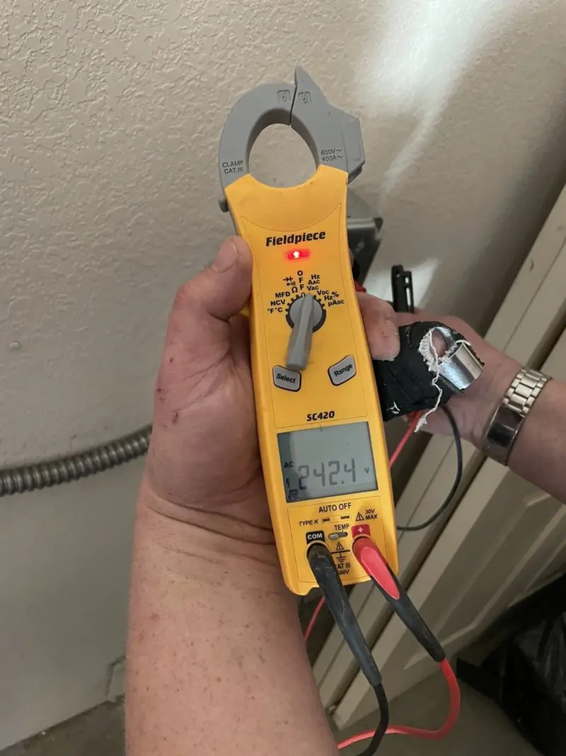 Voltage testing with clamp meter during Circuit Breaker Repair in Five Forks